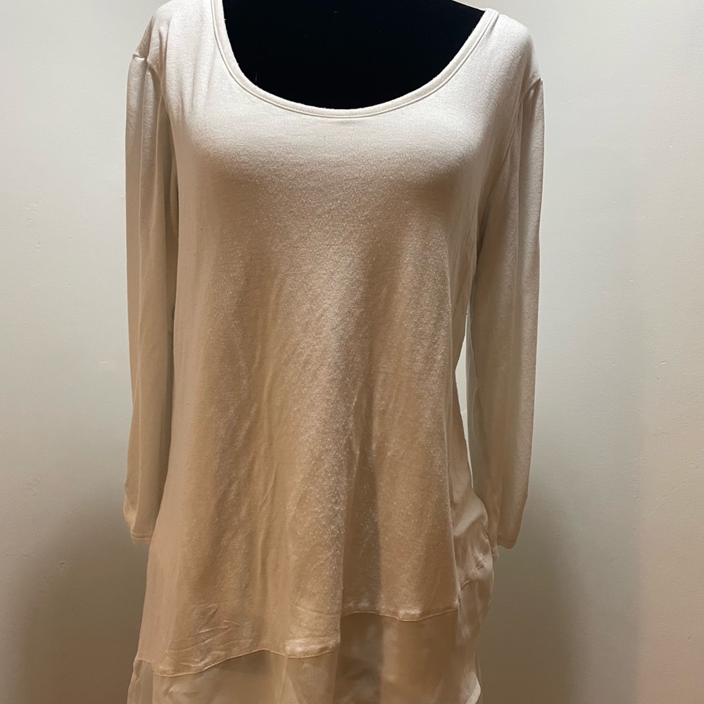 3/$20 Off white tunic shirt with sheer trim